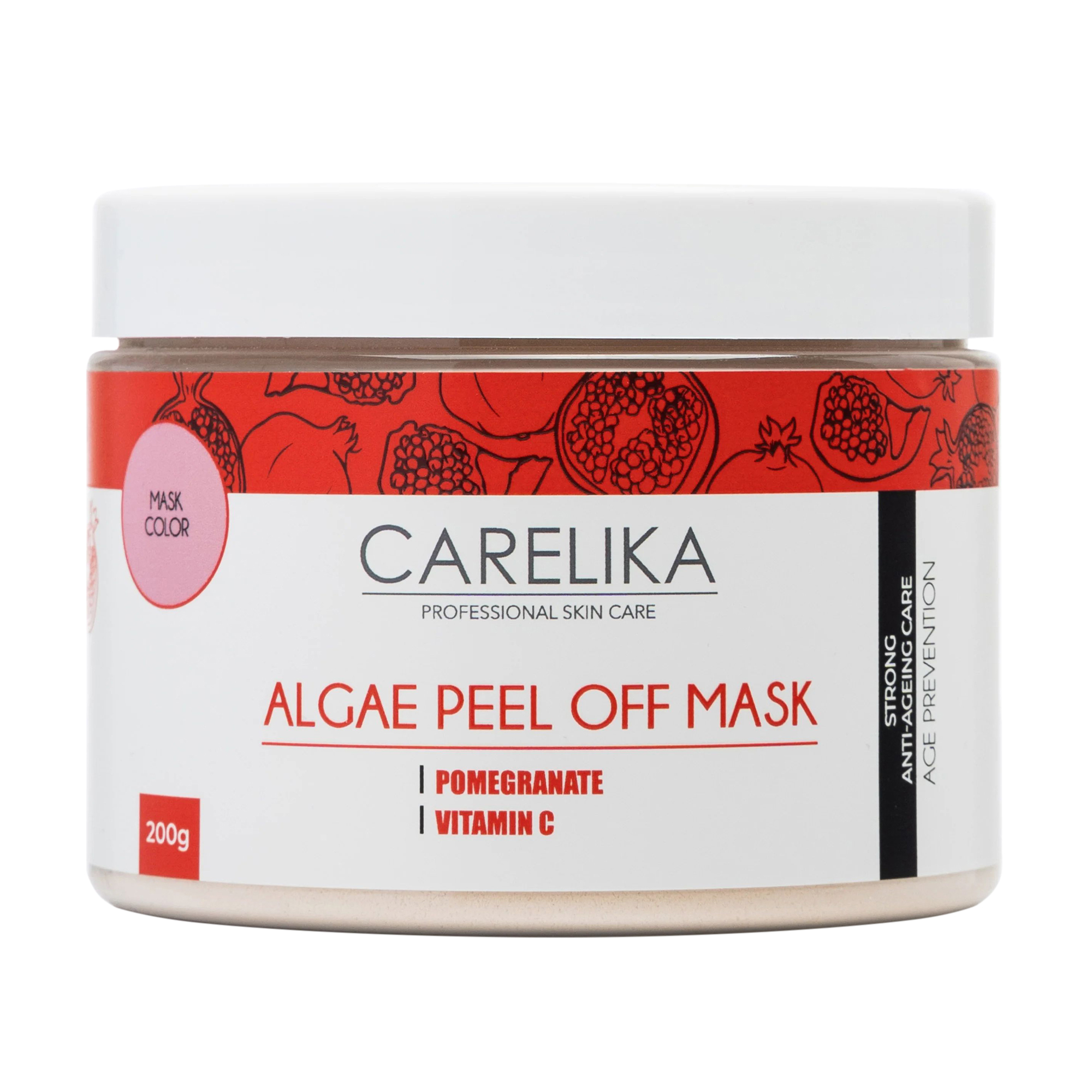 Альгінатна маска для обличчя Carelika Algae Peel Off Mask Pomegranate на основі водоростей із гранатом, 200 г